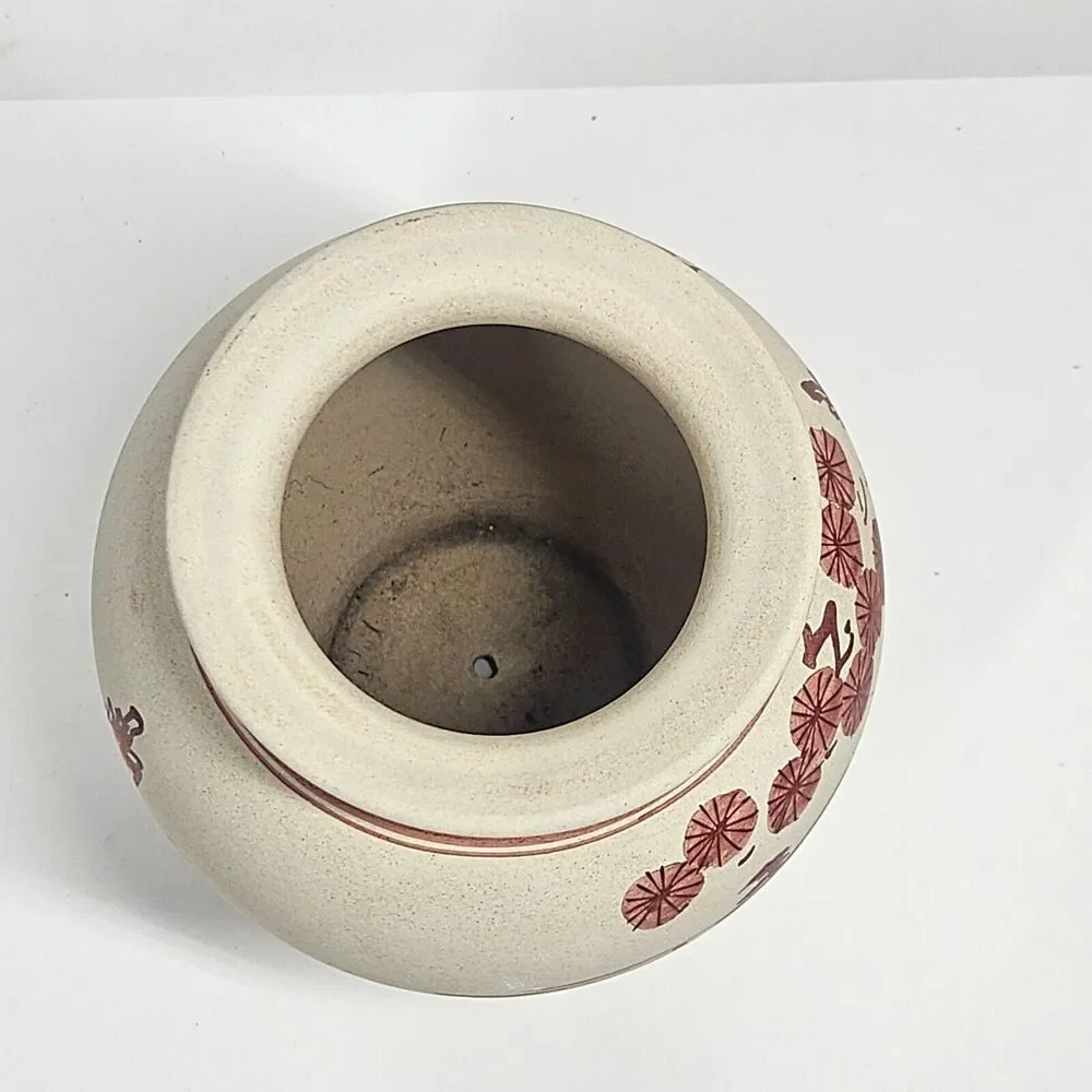 Kutani Satsuma Vase Planter Vintage Red Scenic Handpainted Porcelain Japan